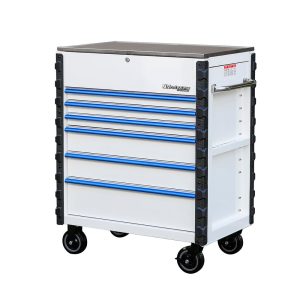 Montezuma Pro Series 36" Mechanics Cart - Gloss White w/Blue trim