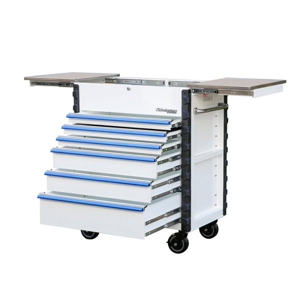 Montezuma Pro Series 36" Mechanics Cart - Gloss White w/Blue trim - Image 2