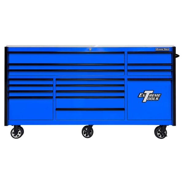 Extreme Tools RXQ Series 84" 16-Drawer Roller Cabinet - Black w/Blue Drawer Pulls