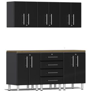 Ulti-MATE Garage 2.0 Series Black Metallic 7-Piece Set with Bamboo Worktop