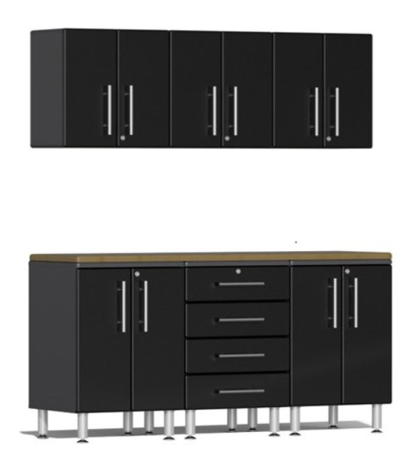Ulti-MATE Garage 2.0 Series Black Metallic 7-Piece Set with Bamboo Worktop