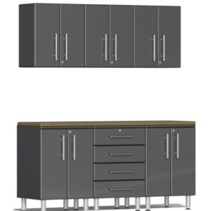 Ulti-MATE Garage 2.0 Series Grey Metallic 7-Piece Set with Bamboo Worktop