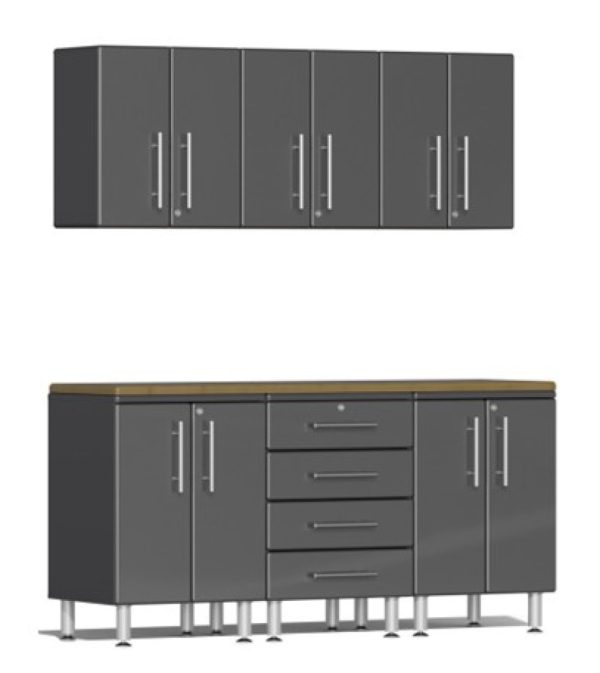 Ulti-MATE Garage 2.0 Series Grey Metallic 7-Piece Set with Bamboo Worktop