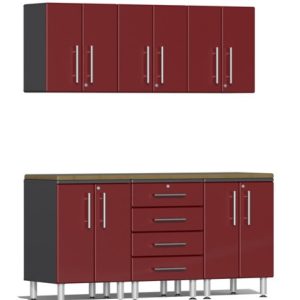 Ulti-MATE Garage 2.0 Series Red Metallic 7-Piece Set with Bamboo Worktop