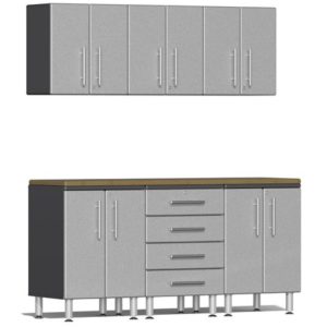 Ulti-MATE Garage 2.0 Series Silver Metallic 7-Piece Set with Bamboo Worktop