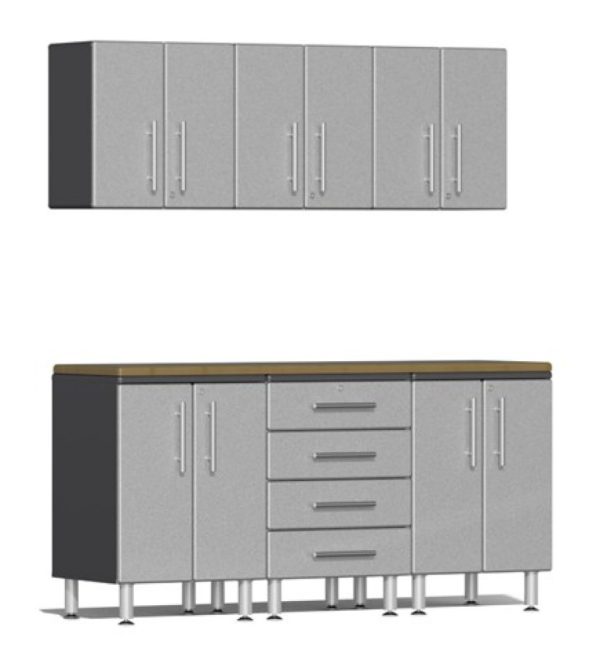 Ulti-MATE Garage 2.0 Series Silver Metallic 7-Piece Set with Bamboo Worktop