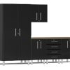 Ulti-MATE Garage Cabinets 2.0 Series Black Metallic 6-Piece Set with Bamboo Top
