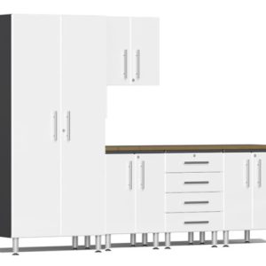 Ulti-MATE Garage 2.0 Series White Metallic 6-Piece Set with Bamboo Top