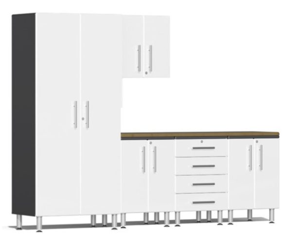 Ulti-MATE Garage 2.0 Series White Metallic 6-Piece Set with Bamboo Top