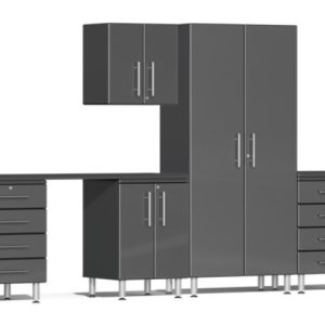 Ulti-MATE Garage 2.0 Series Grey Metallic 10-Piece Set with Dual Workstation