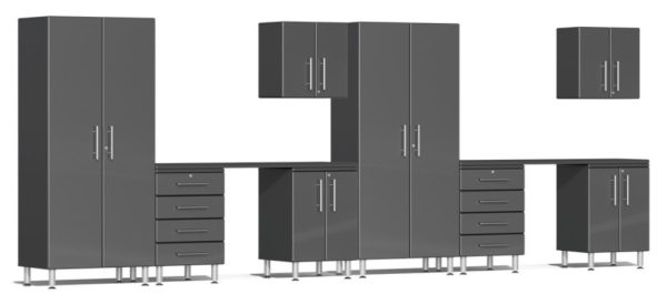 Ulti-MATE Garage 2.0 Series Grey Metallic 10-Piece Set with Dual Workstation