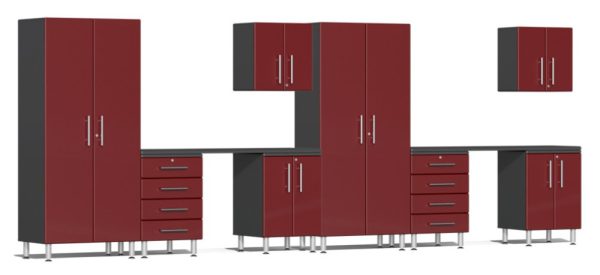 Ulti-MATE Garage 2.0 Series Red Metallic 10-Piece Set with Dual Workstation