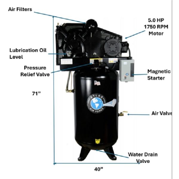 Atlas 5HP 80 Gallon Commercial Air Compressor - Image 2