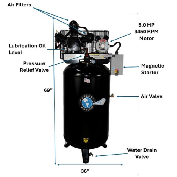 Atlas 5HP 80 Gallon Air Compressor w/Mag Starter - Image 7